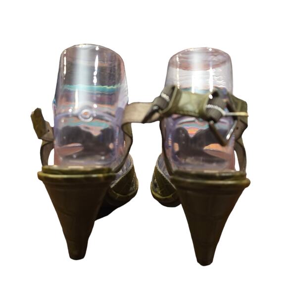 B.Makowsky Green‎ Leather Croc Cone Heel Sandals Women's Size 5.5 - Picture 4 of 7